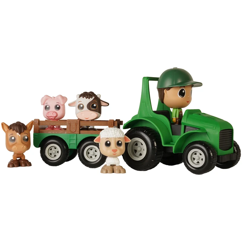 Tracteur avec remorque et animaux