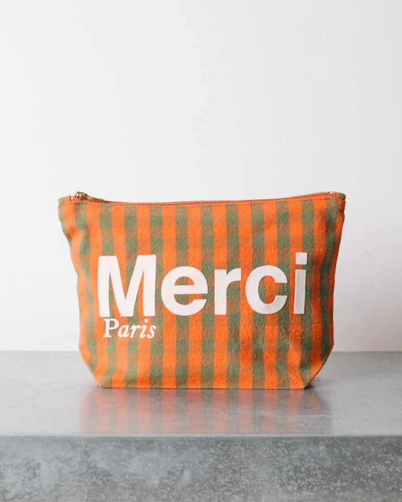 Merci - Pochette En Coton - Orange, Vert & Crème