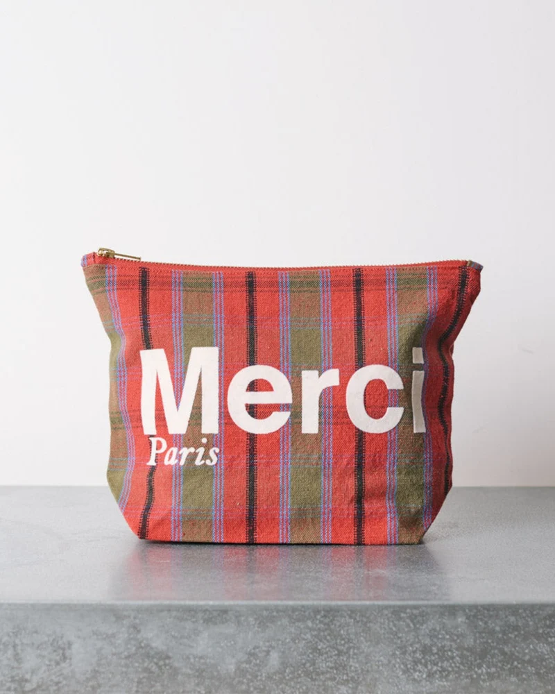 Merci - Pochette En Coton - Rose, Vert & Crème