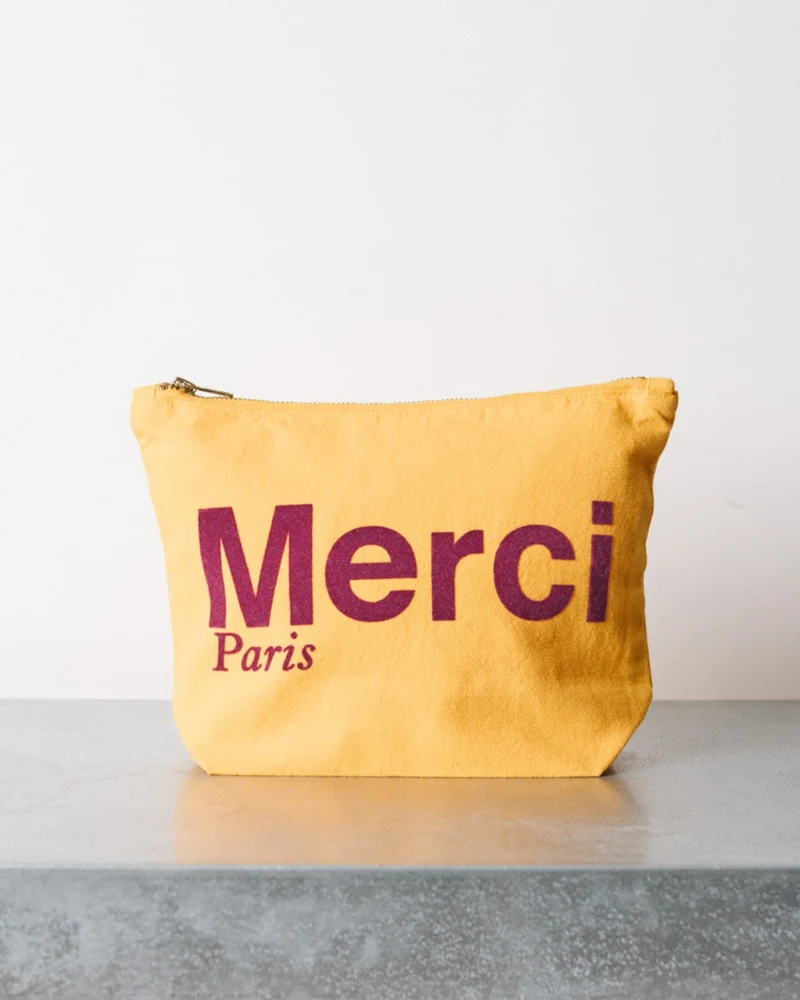 Merci - Pochette En Coton - Jaune & Prune