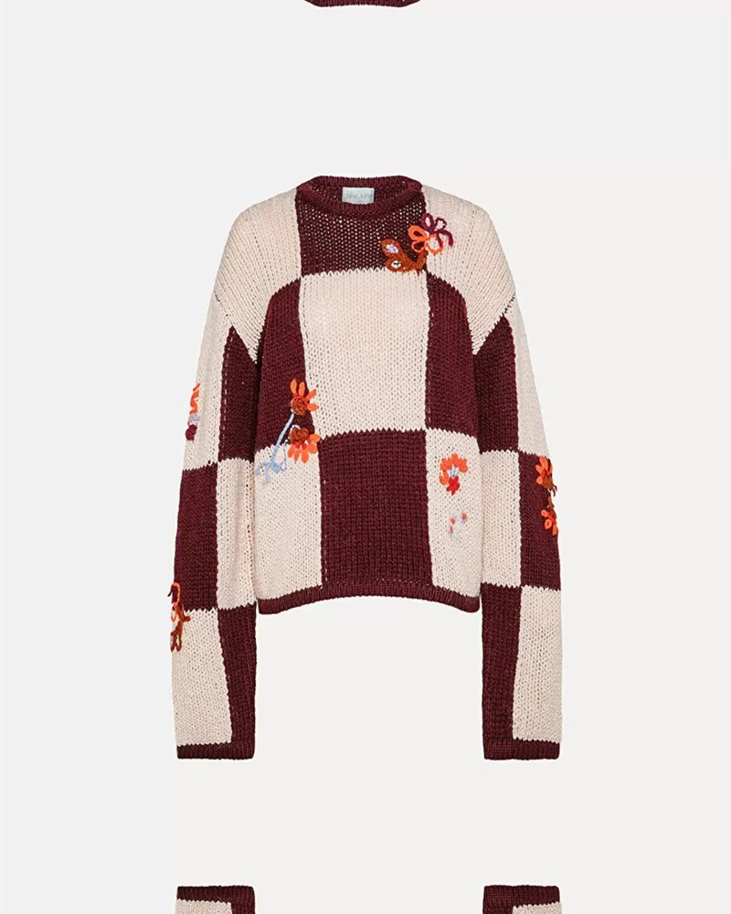 Forte_Forte - Pull Damier - Bordeaux