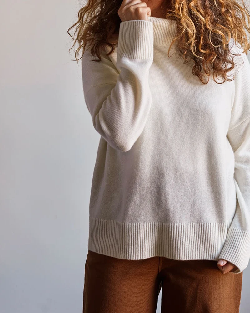 Merci - Pull Col Cheminée En Cachemire - Blanc Cassé