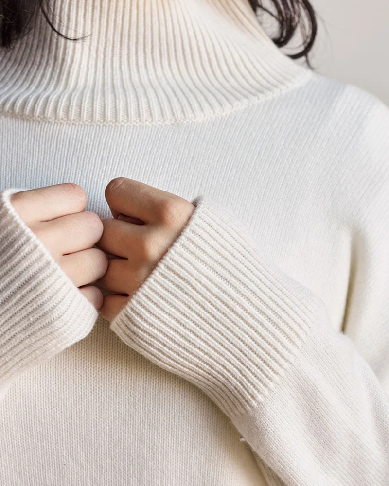 Merci - Pull Col Cheminée En Cachemire - Blanc Cassé