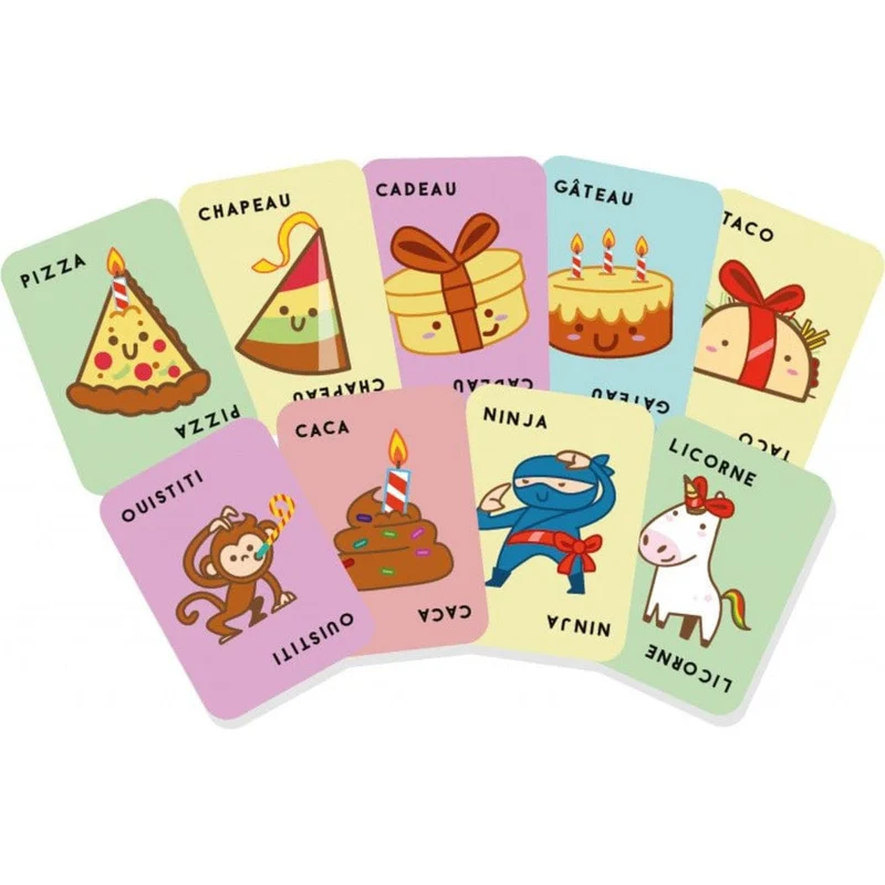 Taco, chapeau, gâteau, cadeau, pizza (FR)