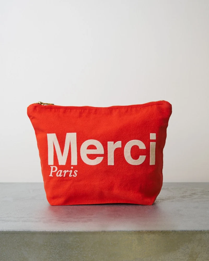 Merci - Pochette En Coton - Rouge & Ecru