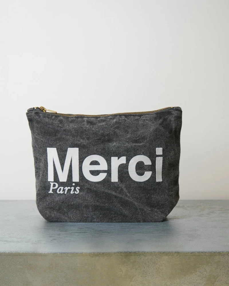 Merci - Pochette En Coton Marble - Noir & Blanc