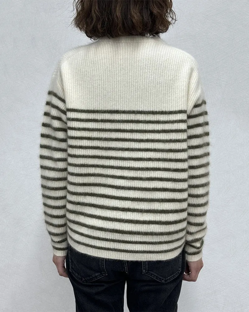 Ct Plage - Merci Pull Rayé - Blanc/Olive