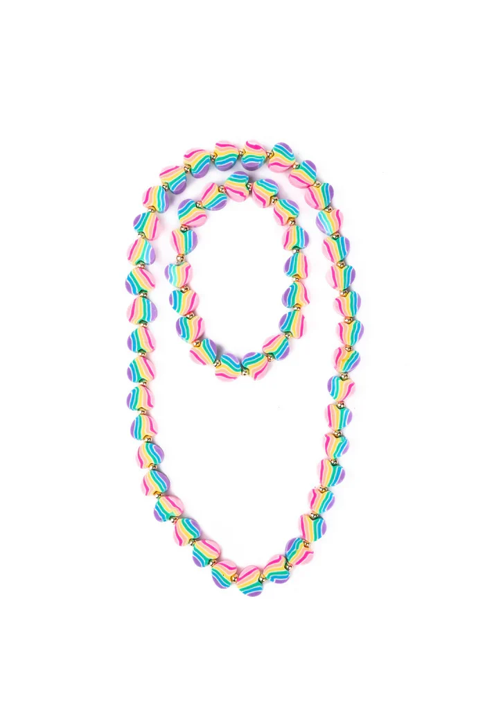 Ensemble collier et bracelet cœur arc-en-ciel
