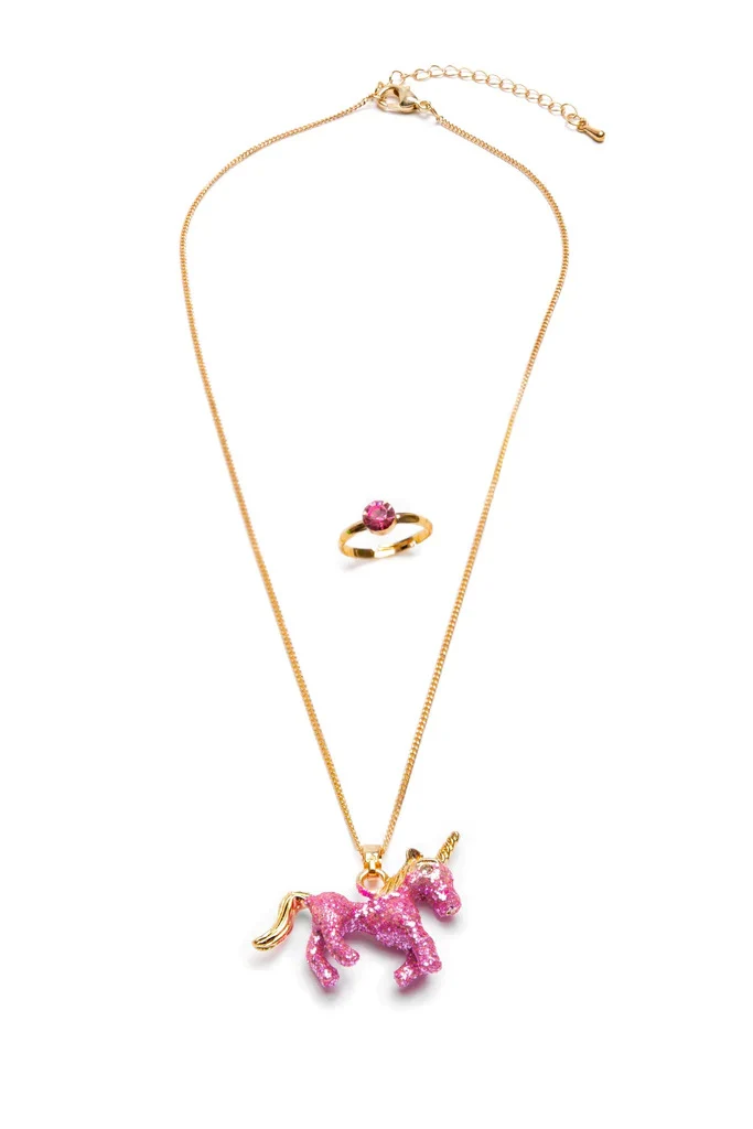 Ensemble de collier et bague licorne pailletés