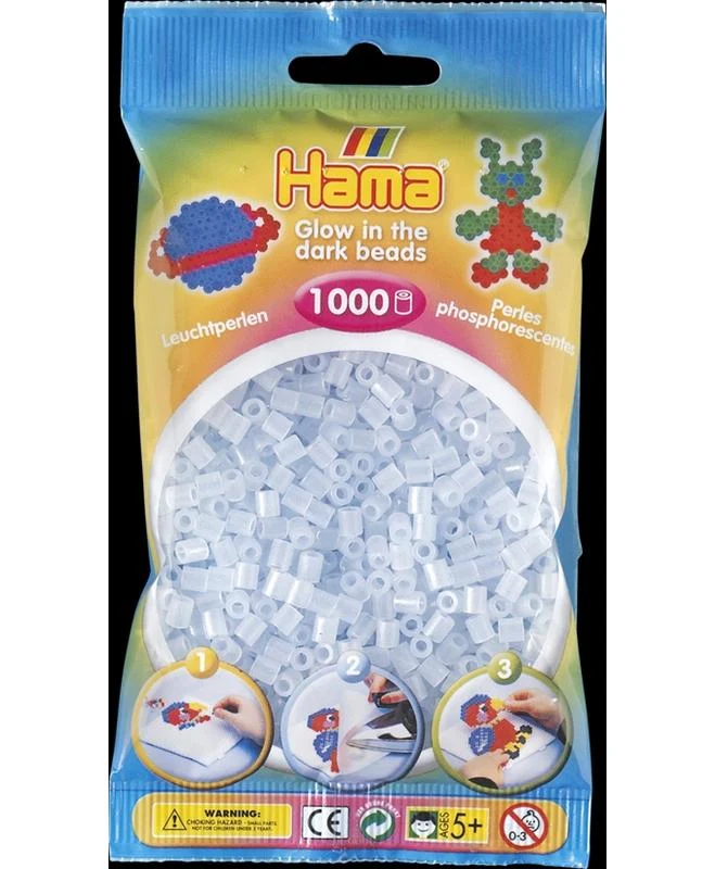 Sac de 1000 billes HAMA, bleu phosphorescent